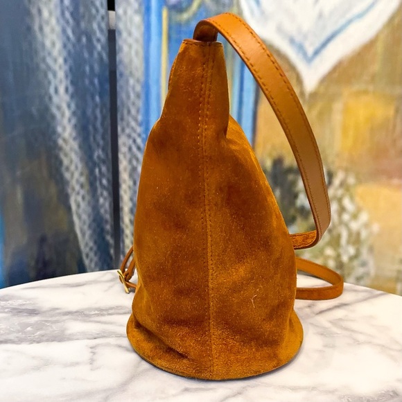Khaite Etta Suede Bucket Bag Leather Crossbody Brown Gold Frame GUC - Picture 3 of 12